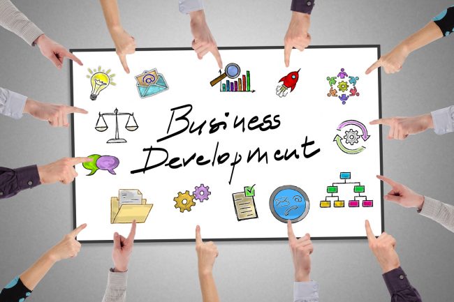 Business development concept on a whiteboard