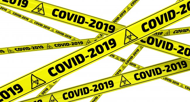 COVID-2019. Yellow warning tapes