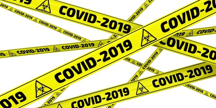 COVID-2019. Yellow warning tapes