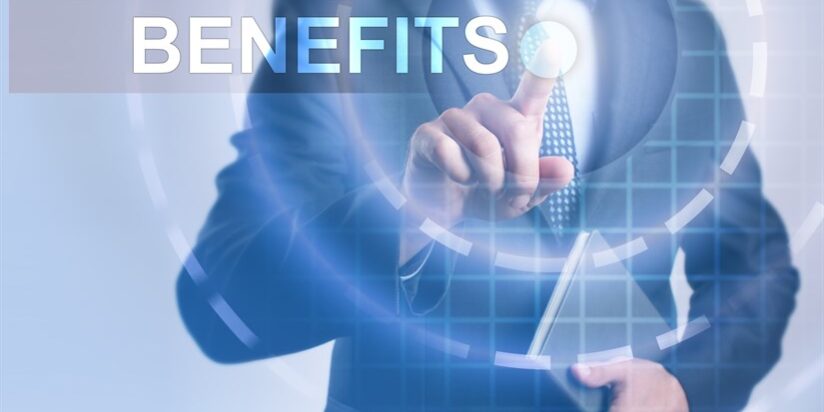 Businessman,Pressing,Button,On,Touch,Screen,Interface,And,Select,Benefits.